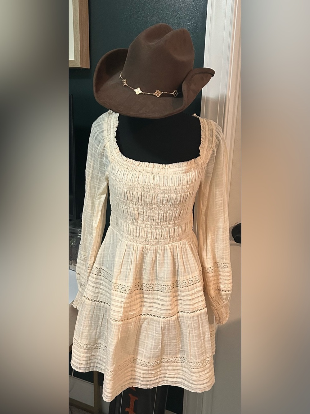 CLOSET CLOSING - Last Call!American Eagle Outfitters Cream Smocked Peasant Dress
